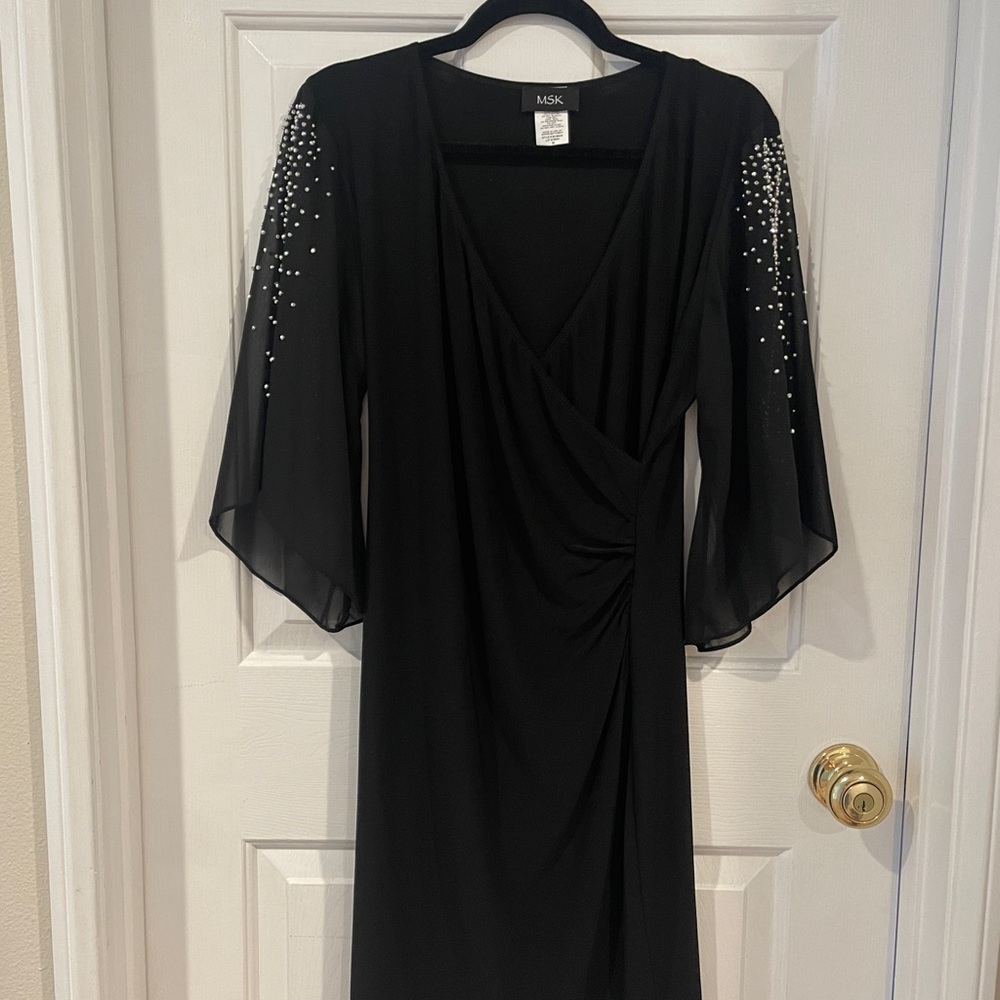 MSK Black Dress with Embellished Sleeves